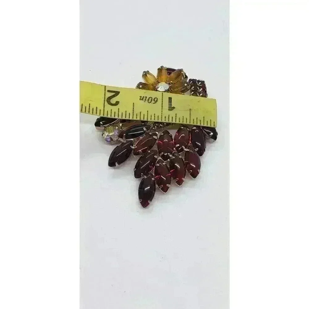 Vintage Rhinestone Brooch Citrine Flower Brown Open Back AB Drama Statement